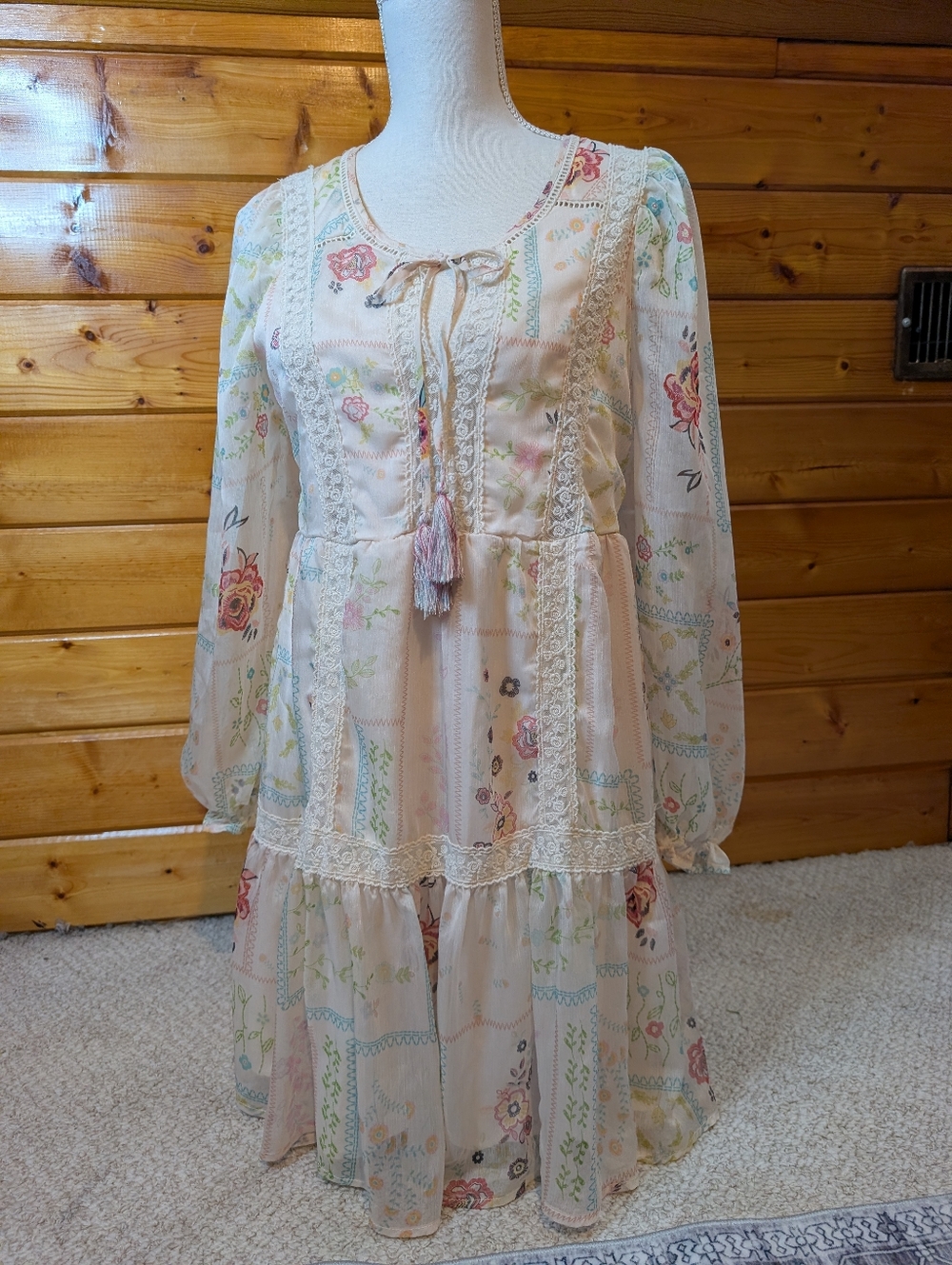 Boho Floral Peasant Dress By penelope Rose Size Medium